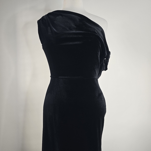 Jenny Yoo Black Velvet Jordan Asymmetrical Shoulder Formal Bridesmaid Dress 10 - Picture 5 of 16